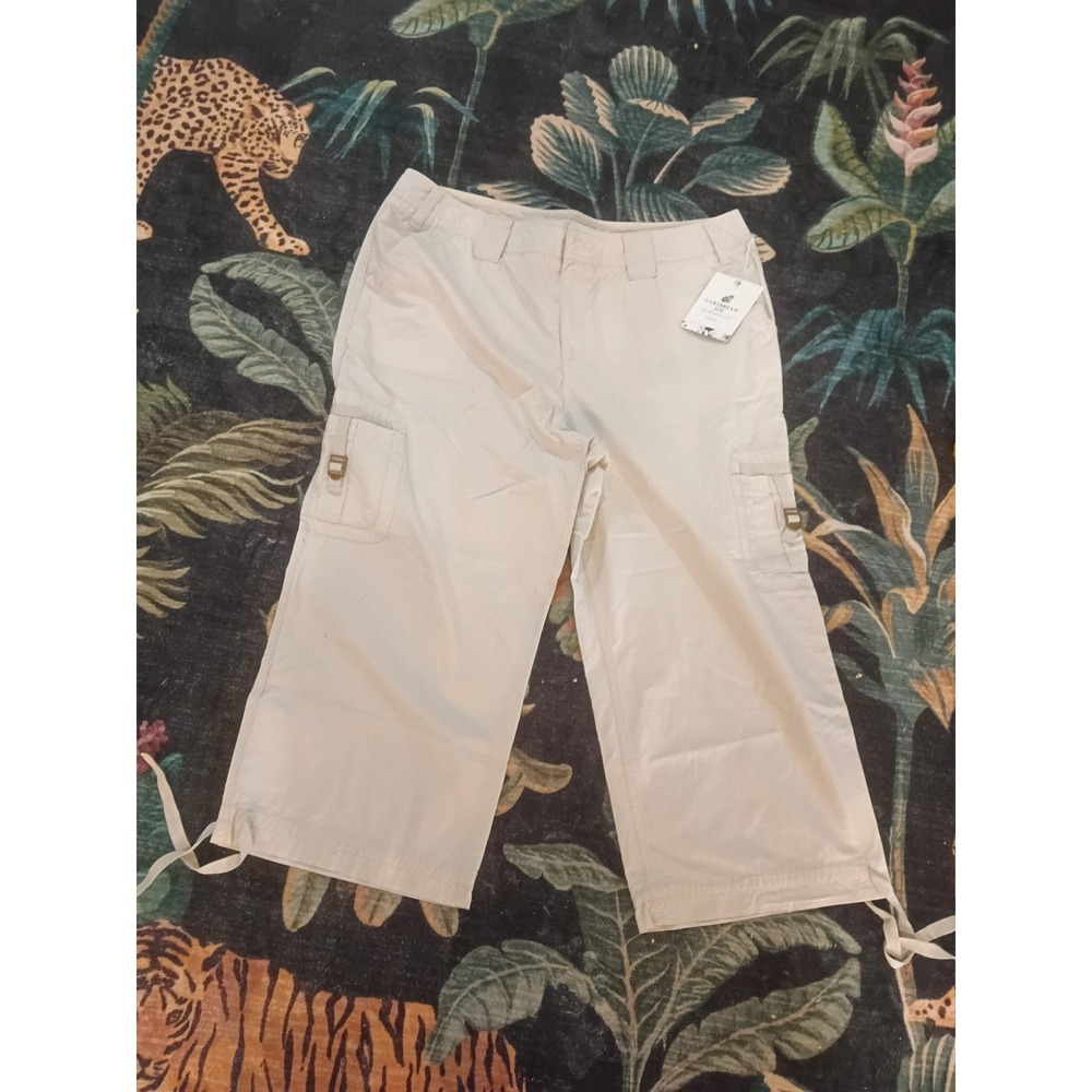 NWT Caribbean Joe Petite 14 White Cargo Capri Pants Women's Cropped...
